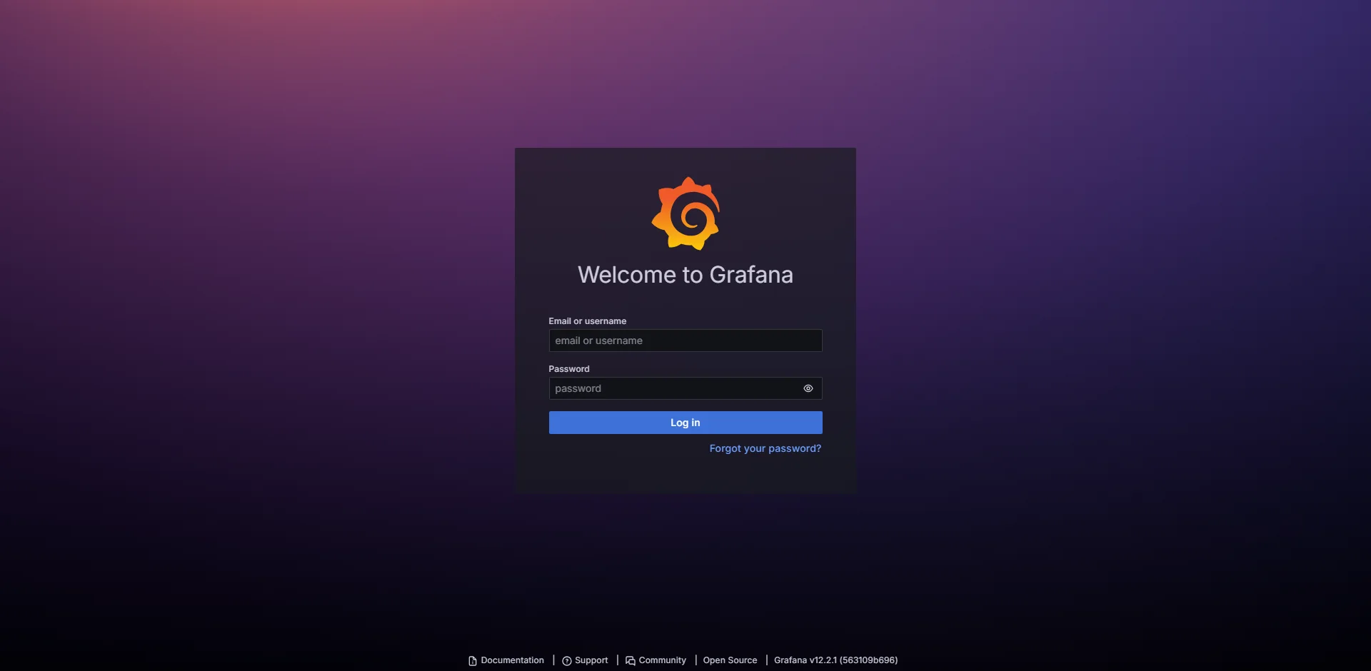 Grafana login page — v12.2.1